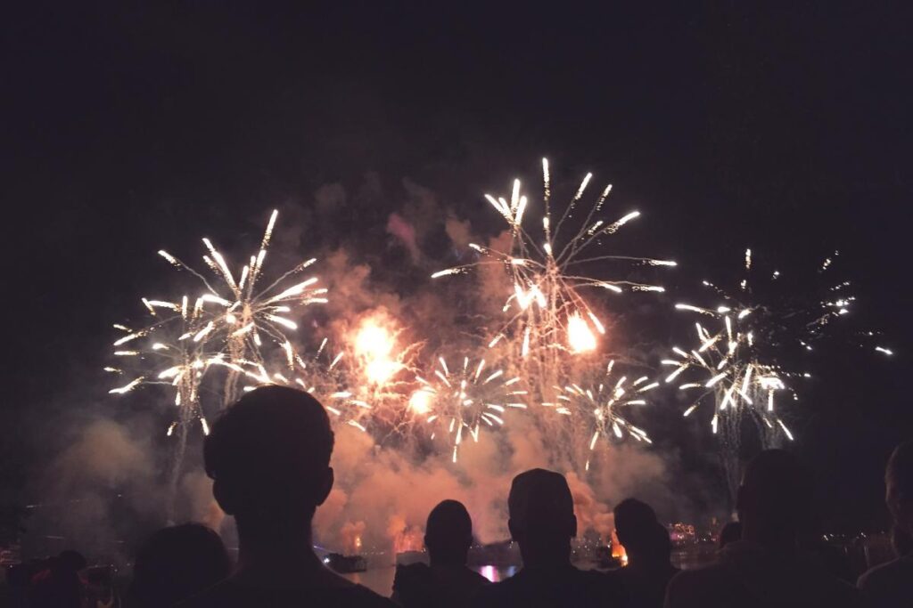 fireworks and people celebrating a sober independence day