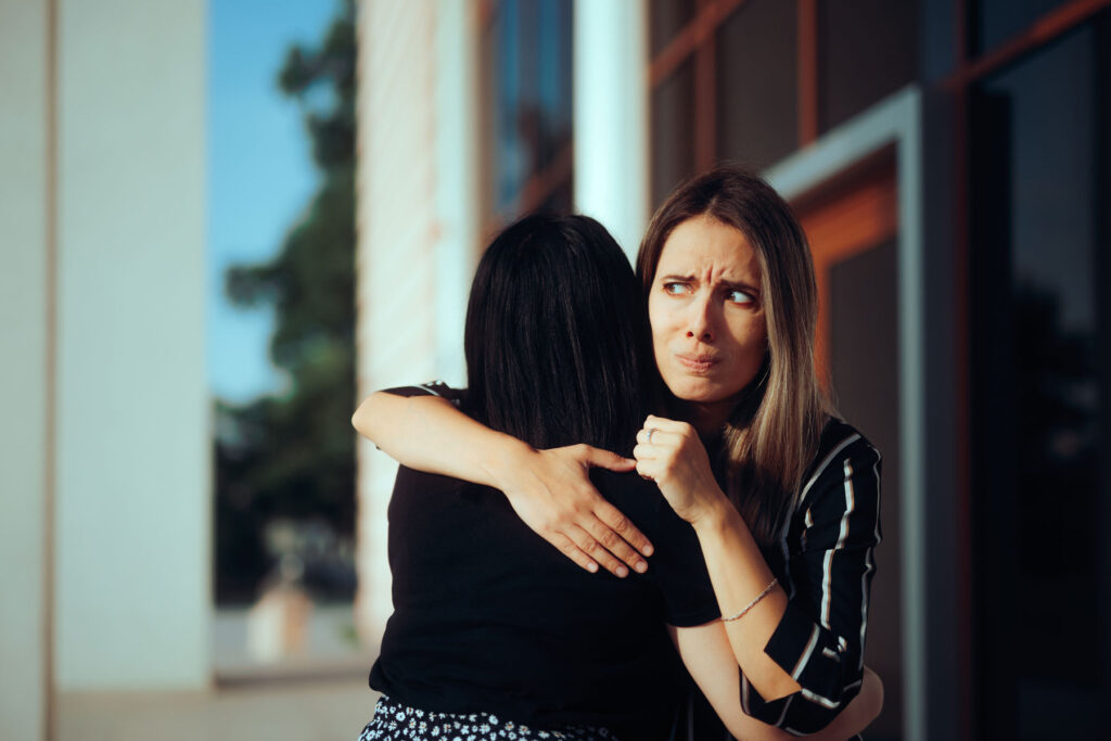 A woman thinking about a friend's toxic behaviors