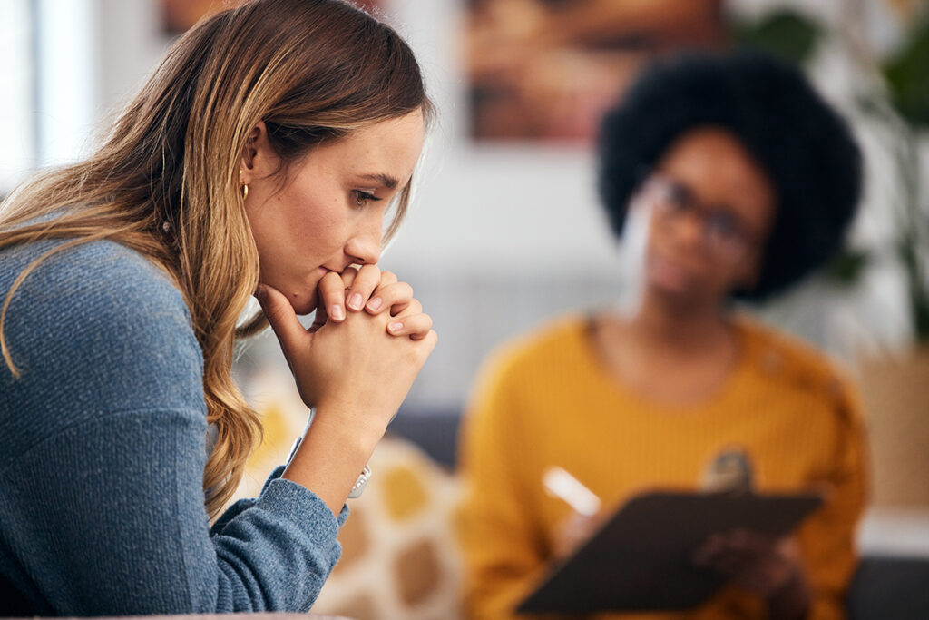 A woman experiencing the benefits of individual therapy for anxiety