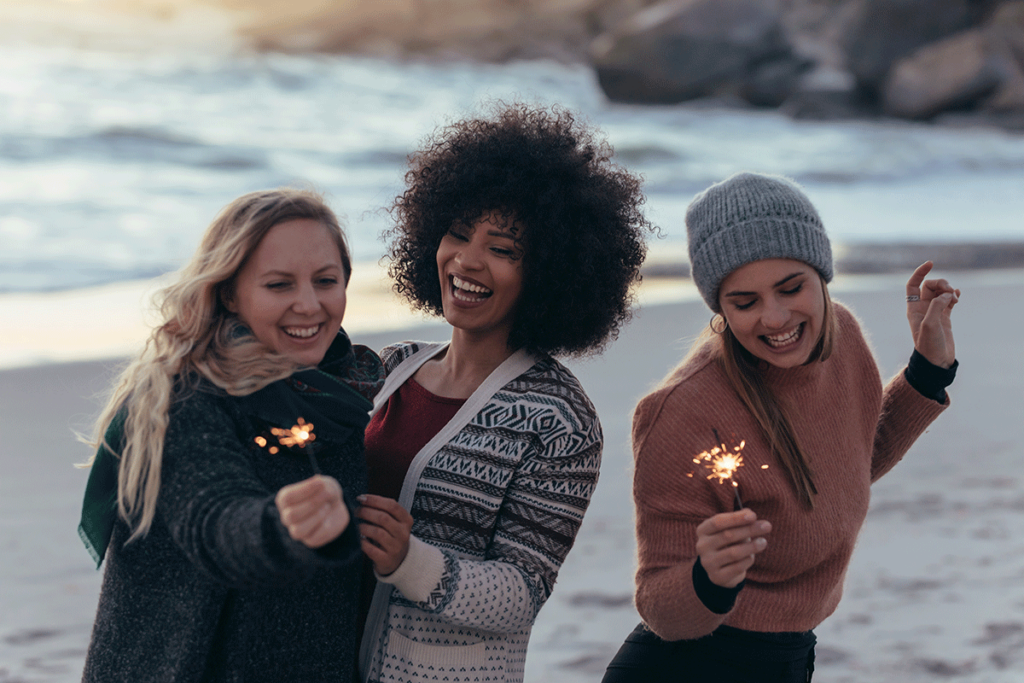 Three women thinking about their sober goals